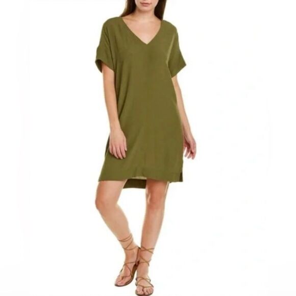 MADEWELL Novel V-neck Short Sleeve Mini Shift Dress Desert Olive Green Size XS - Picture 1 of 11